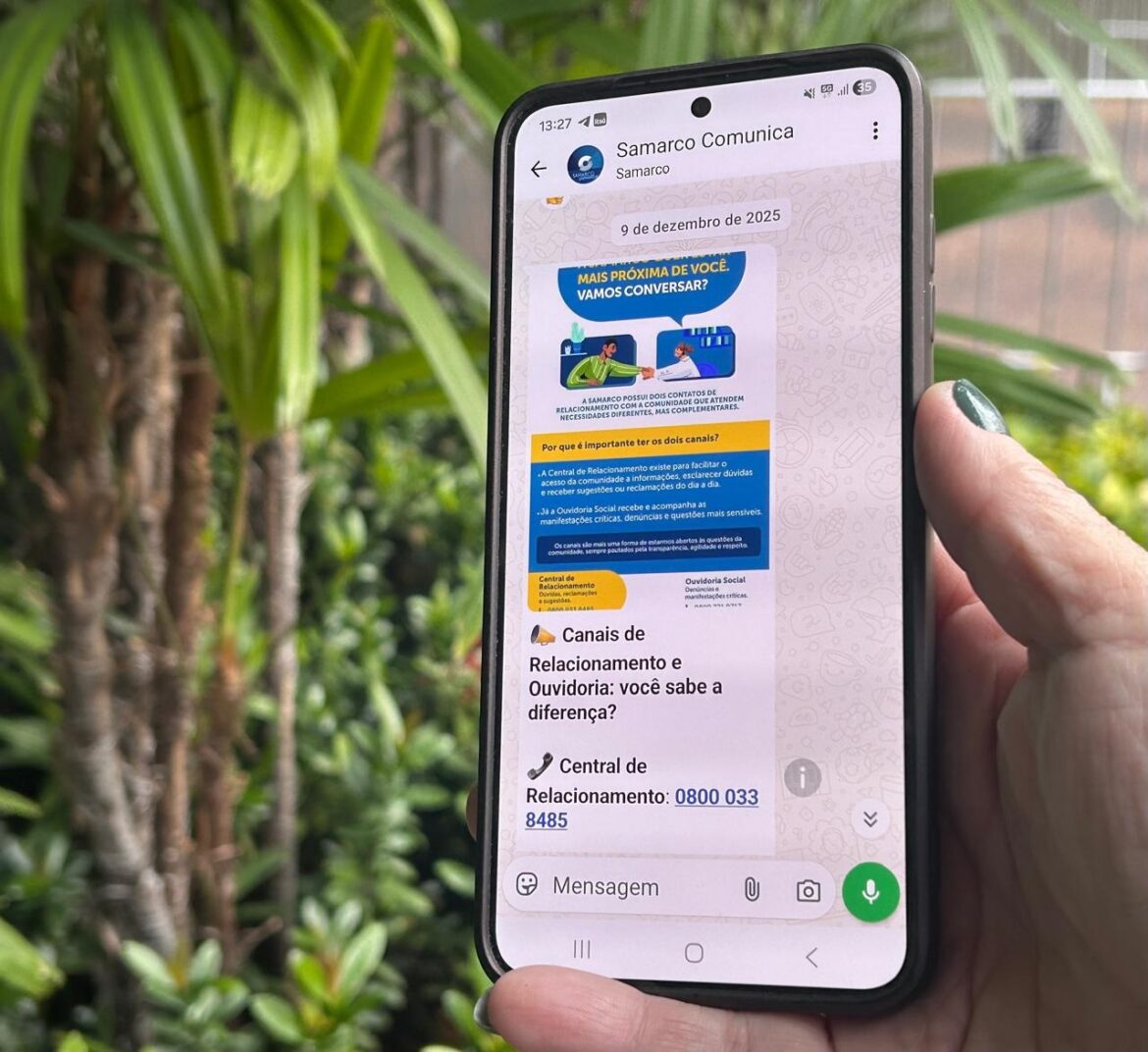 Canal oficial da Samarco no WhatsApp aproxima cidadãos das ações da empresa nas comunidades